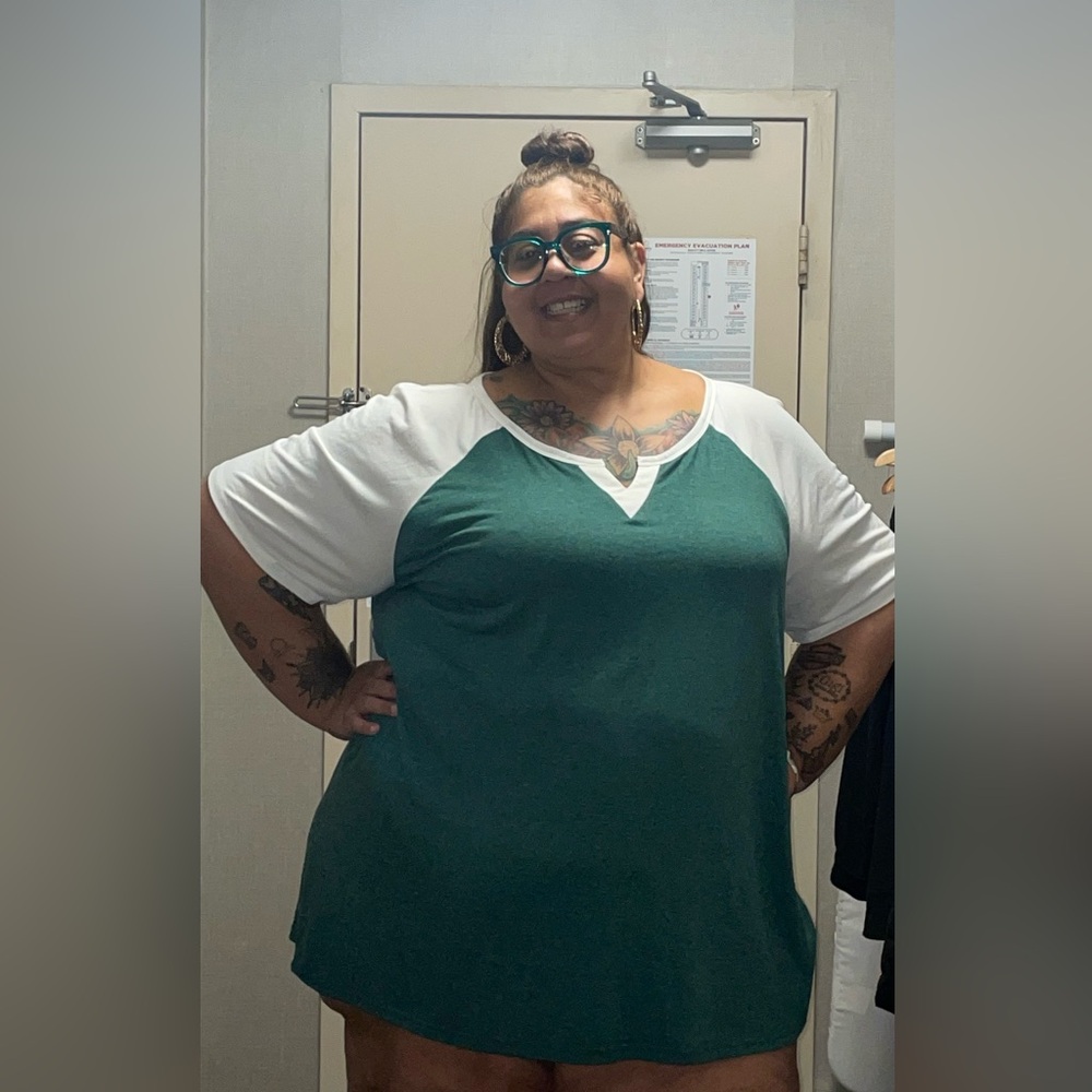 Plus Size 5X+ BloomChic Forest Green and White Raglan Tunic Tee